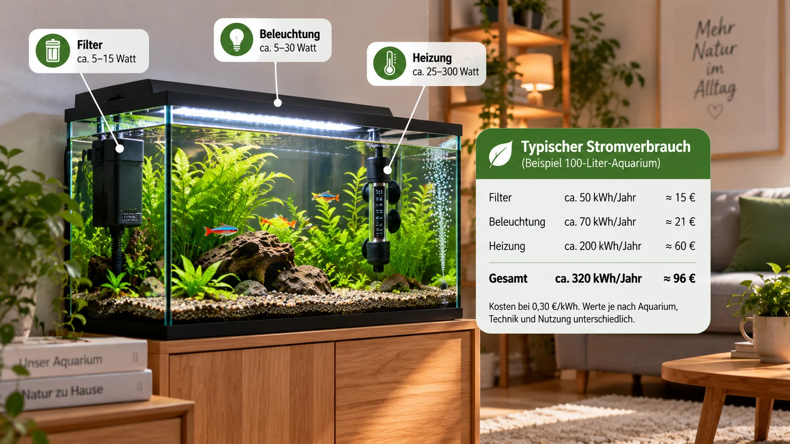 Modernes Wohnzimmer mit großem bepflanztem Aquarium
