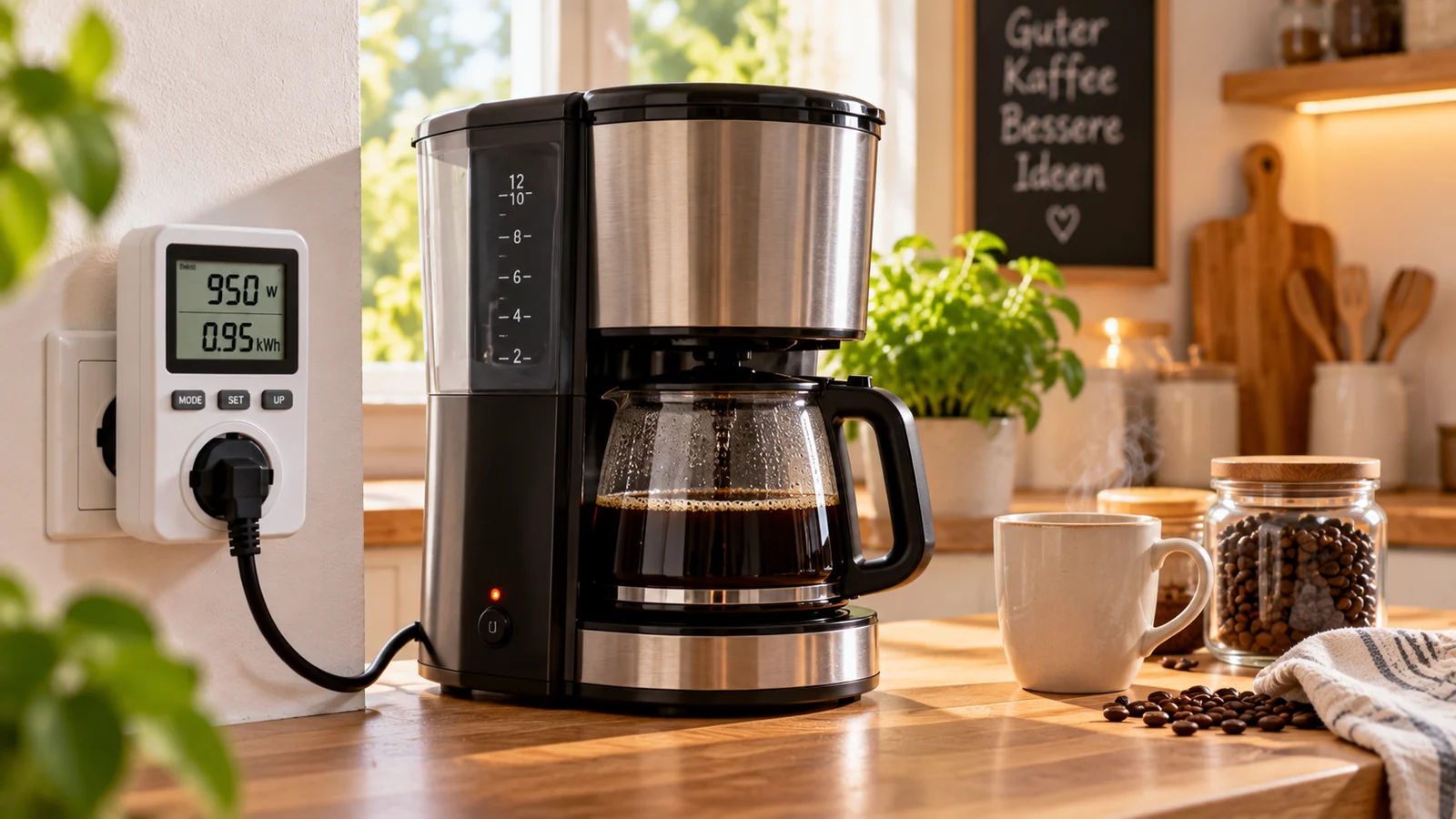 Gemütliche Küchenszene mit Kaffeemaschine im warmen Tageslicht